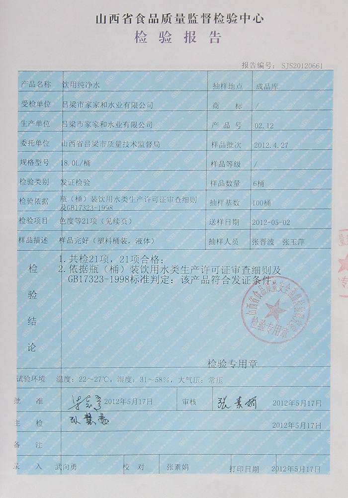 公司产品检验报告